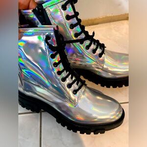 HUGO.  Brand new never worn HUGO BOSS patten leather metallic boots